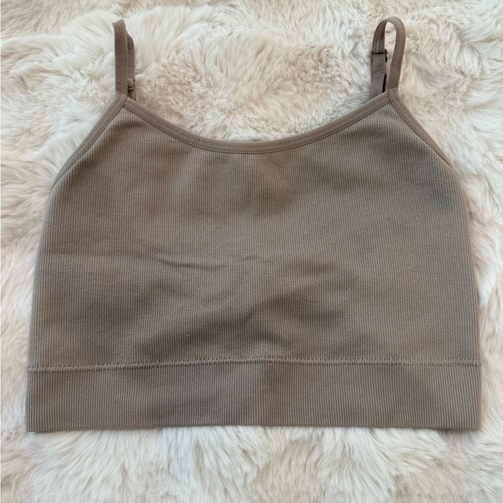 Garage Tan Ribbed Crop Top